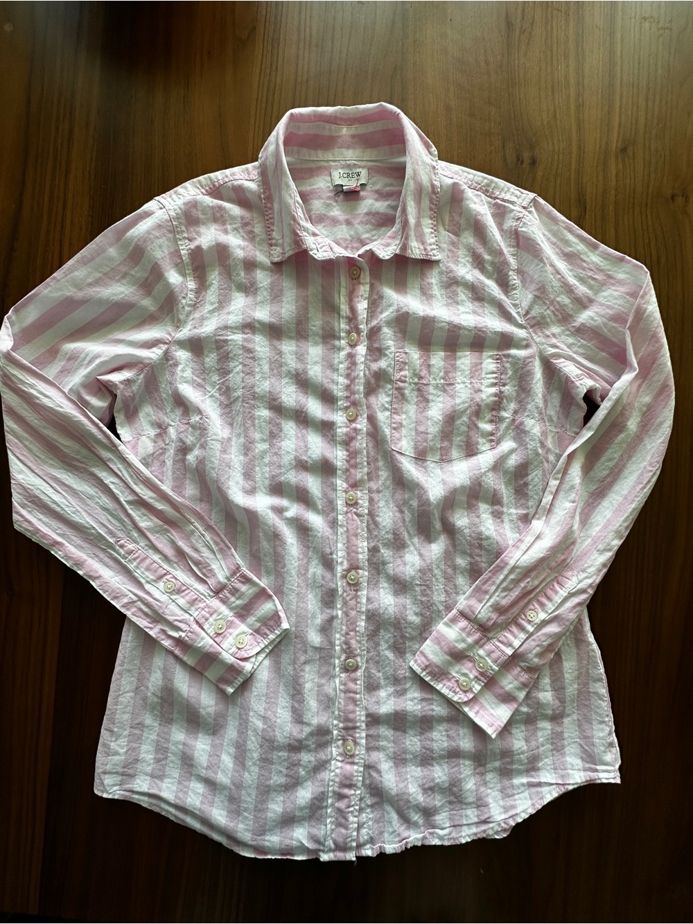 J. Crew Pink and White Striped button down Shirt Lightweight Cotton - Picture 8 of 16
